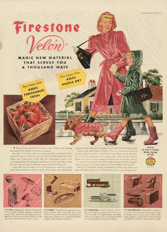 1940s rain fashion advertisement firestone- rain coat