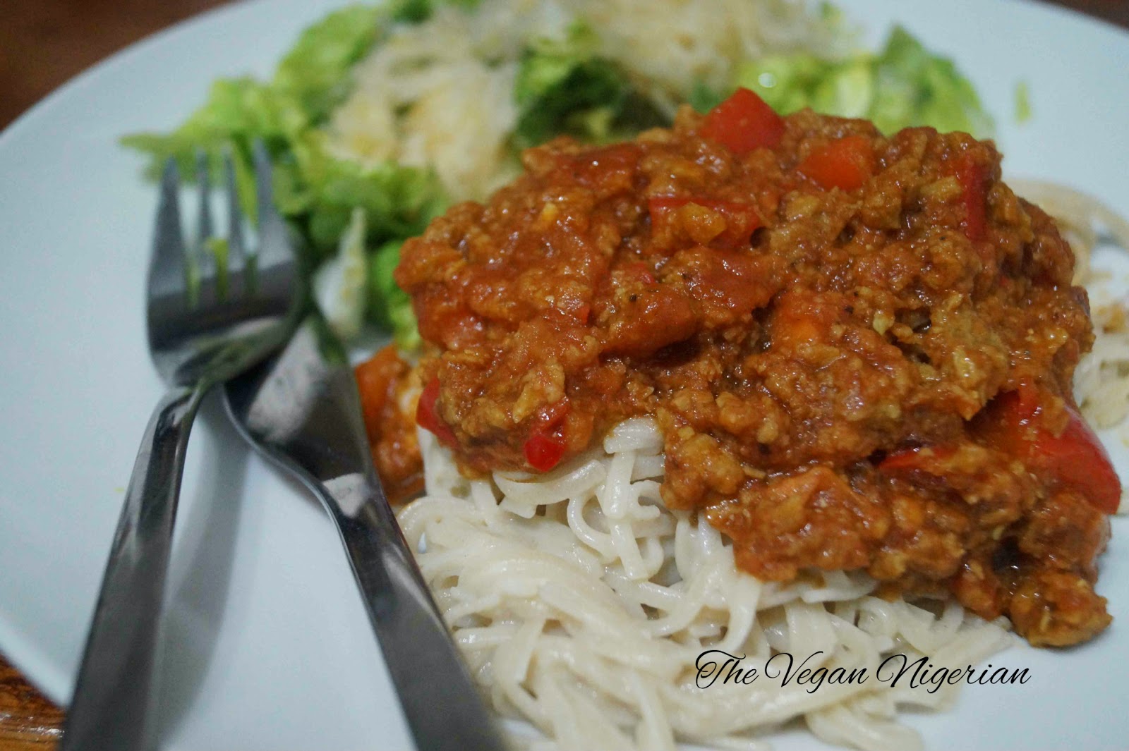The Vegan Nigerian BROWN RICE NOODLES AND VEGAN BOLOGNESE