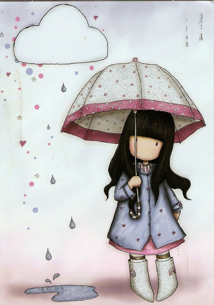 Paraguas y lluvia, dibujos en color