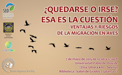 Jornadas Ornitológicas en la UPO "¿Quedarse o irse? Esa es la cuestión. Ventajas y riesgos de la migración en aves". Organizada por SEOBirdLife en colaboración con UPO y CEI-Cambio.