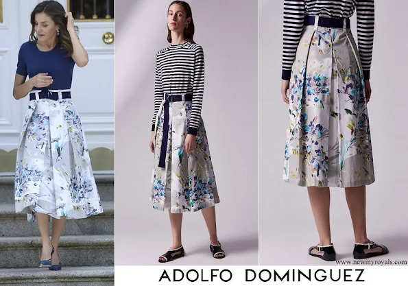 Queen Letizia wore Adolfo Dominguez floral print skirt