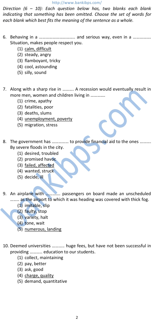 ibps exam question papers and answers in english