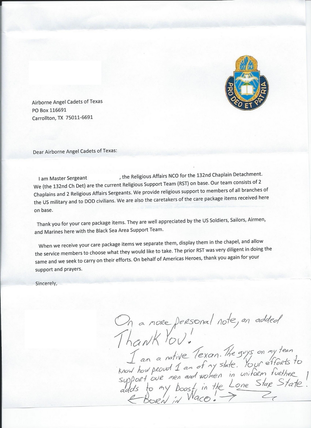 Care Packages for Soldiers Care Package Thank You Letters!