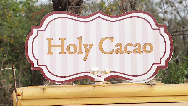 Holy Cacao sign at the Food Truck Trailer Park in Austin, Texas