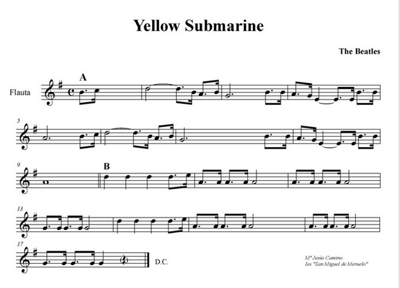 http://mariajesuscamino.cantabriamusical.com/partituras_beatles/partitura_yellow_submarine.html