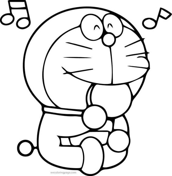Tranh cho bé tô màu Doraemon vừa ăn bánh rán vừa hát
