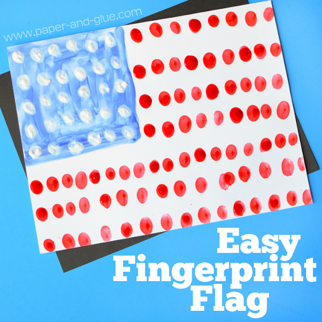 Fourth of July Fingerprint Flag.  This simple painting activity for Independence Day is an easy craft for toddlers, preschool, kindergarten, or elementary kids.