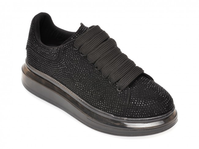 Pantofi sport de dama moderni cu talpa groasa negri din piele ecologica