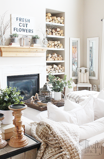 Modern farmhouse living room decor and decorating ideas. Spring decorating ideas. Fixer upper style living room decor. Cottage living room