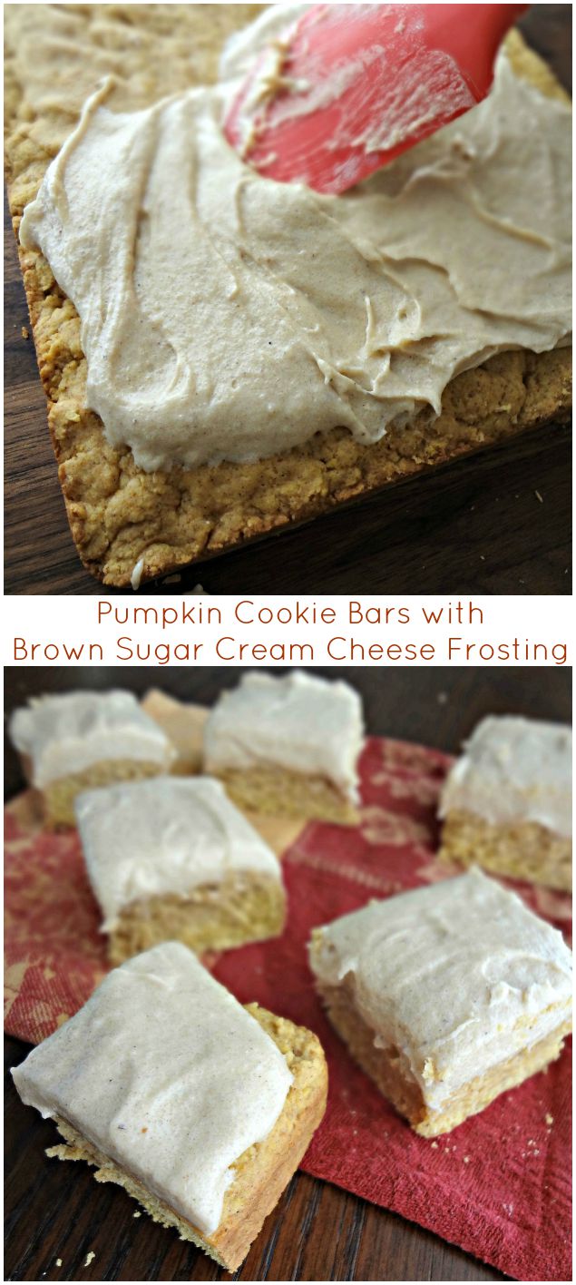 Pumpkin Cookie Bars with Brown Sugar Cream Cheese Frosting