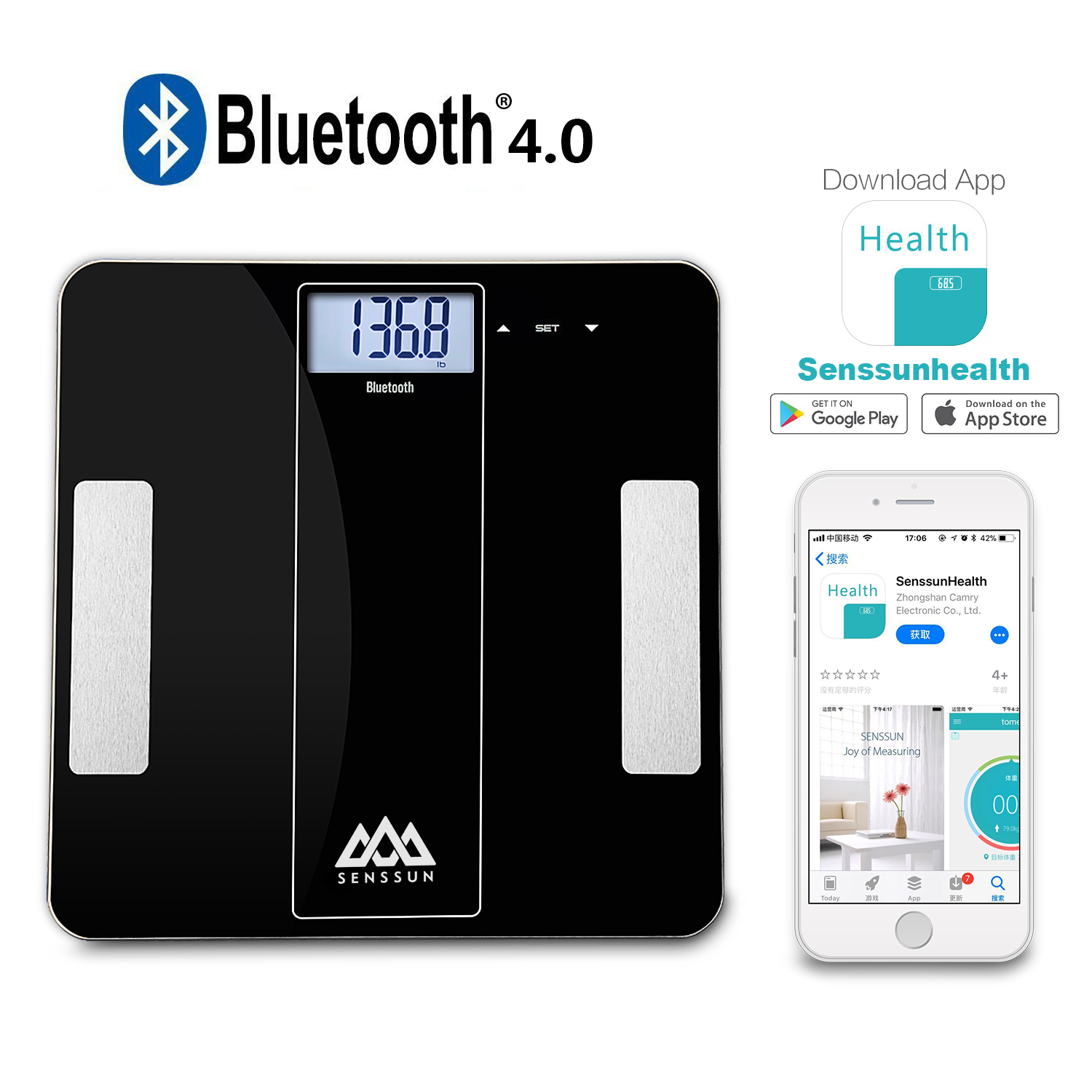 SENSSUN Smart Scale Body Fat Analyzer 2018 Bluetooth Body Fat BMI Scale