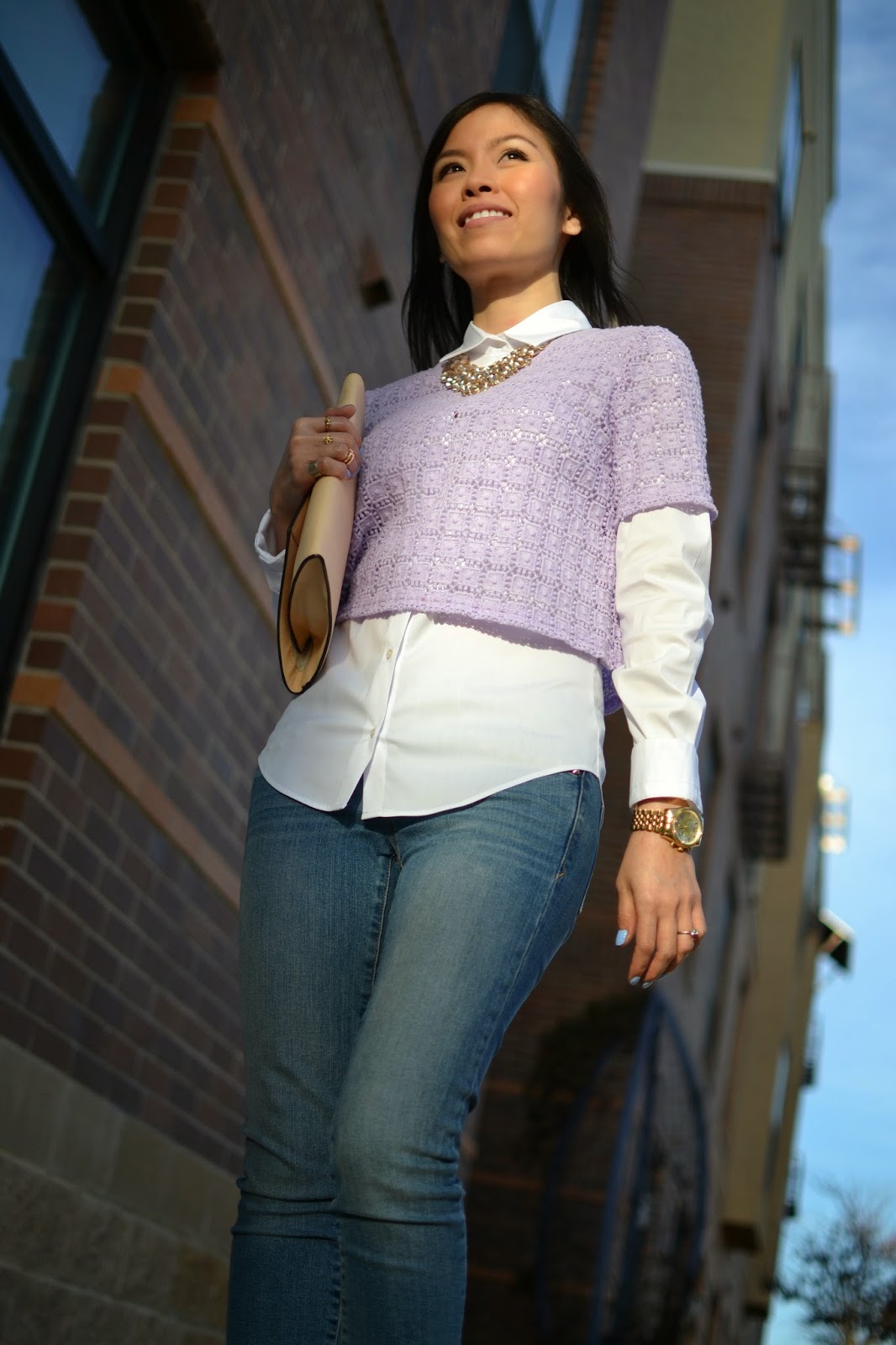Style and Cappuccino : Lilac: Pastel Crop Top & Crisp Shirt