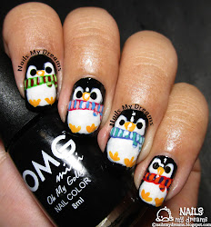 nail penguins penguin scarves nails christmas nailpolis