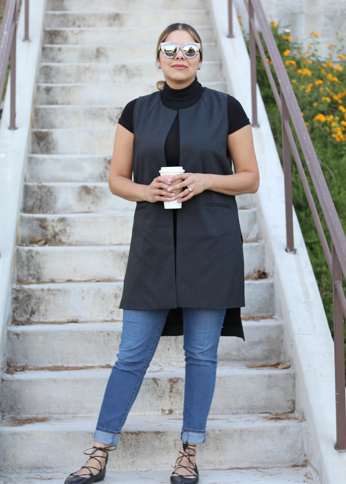 Sleek Coffee Date Outfit quay sugar and spice sunglasses, quay blogger, coffee date outfit, black turtleneck outfit