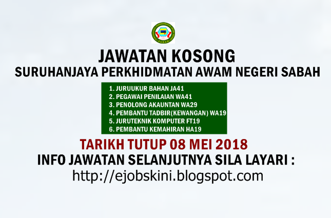Jawatan Kosong Suruhanjaya Perkhidmatan Awam Negeri Sabah 08 Mei 2018