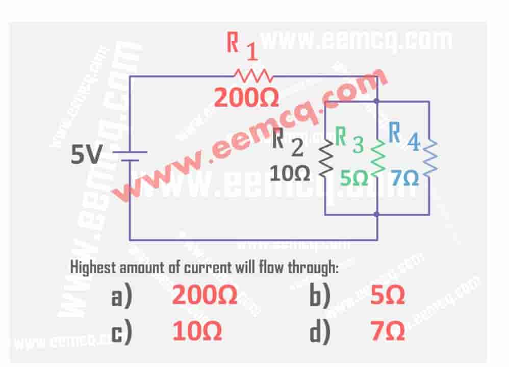 Four Resistors of 200, 5, 10 and 7 ohm in SeriesParallel Configuration
