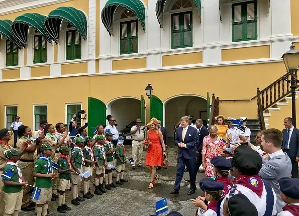 Queen Maxima- wore NATAN Dress. Governor Lucille Andrea George-Wout of Curaçao and Minister Eugene Rhuggenaath. Dia di Bandera