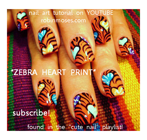 ZEBRA ANIMAL PRINT with HEARTS robin moses nail art design tutorial