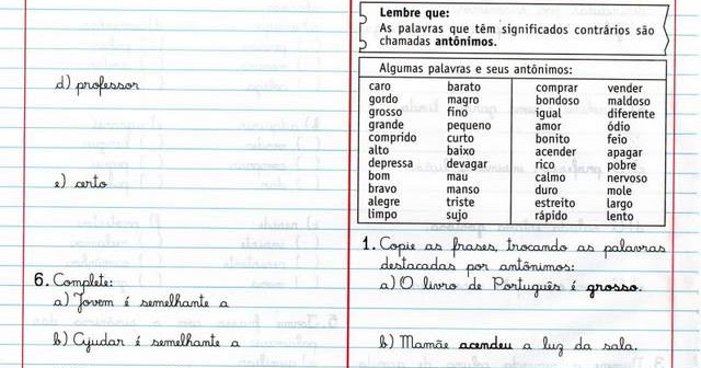 Exercícios com Antônimos - Livro Caderno do Futuro 1ª 