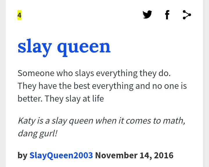 Check out these seven (7) definitions of the word, 'SLAY QUEEN' by