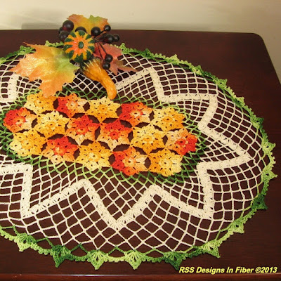  Yellow Orange Flower Doily - Oval Centerpiece - Handmade Crochet By Ruth Sandra Sperling of RSS Designs In Fiber