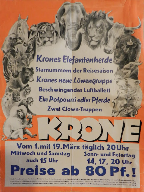 Affiche texte et animaux du cirque Allemand Krone 
