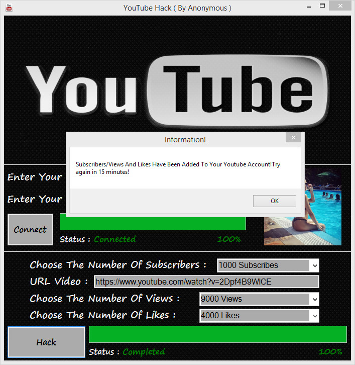 Youtube Hack ( By Anonymous ) Add Views, Likes , Subscribes ( No