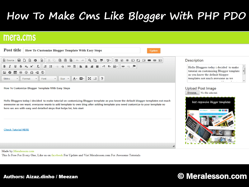 Simple blogger type cms using php, pdo meralesson blogger.