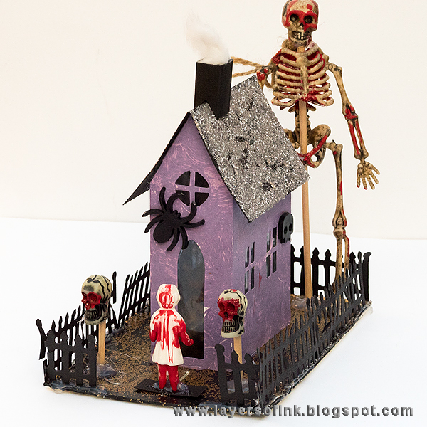 Layers of ink - Spooky Glittery House with Tim Holtz Sizzix Brownstone die