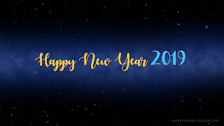 Happy New Year Greeting Design With Deep Blue Color Outer Space Starry Sky