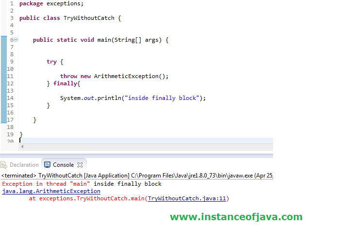 try with finally block in java