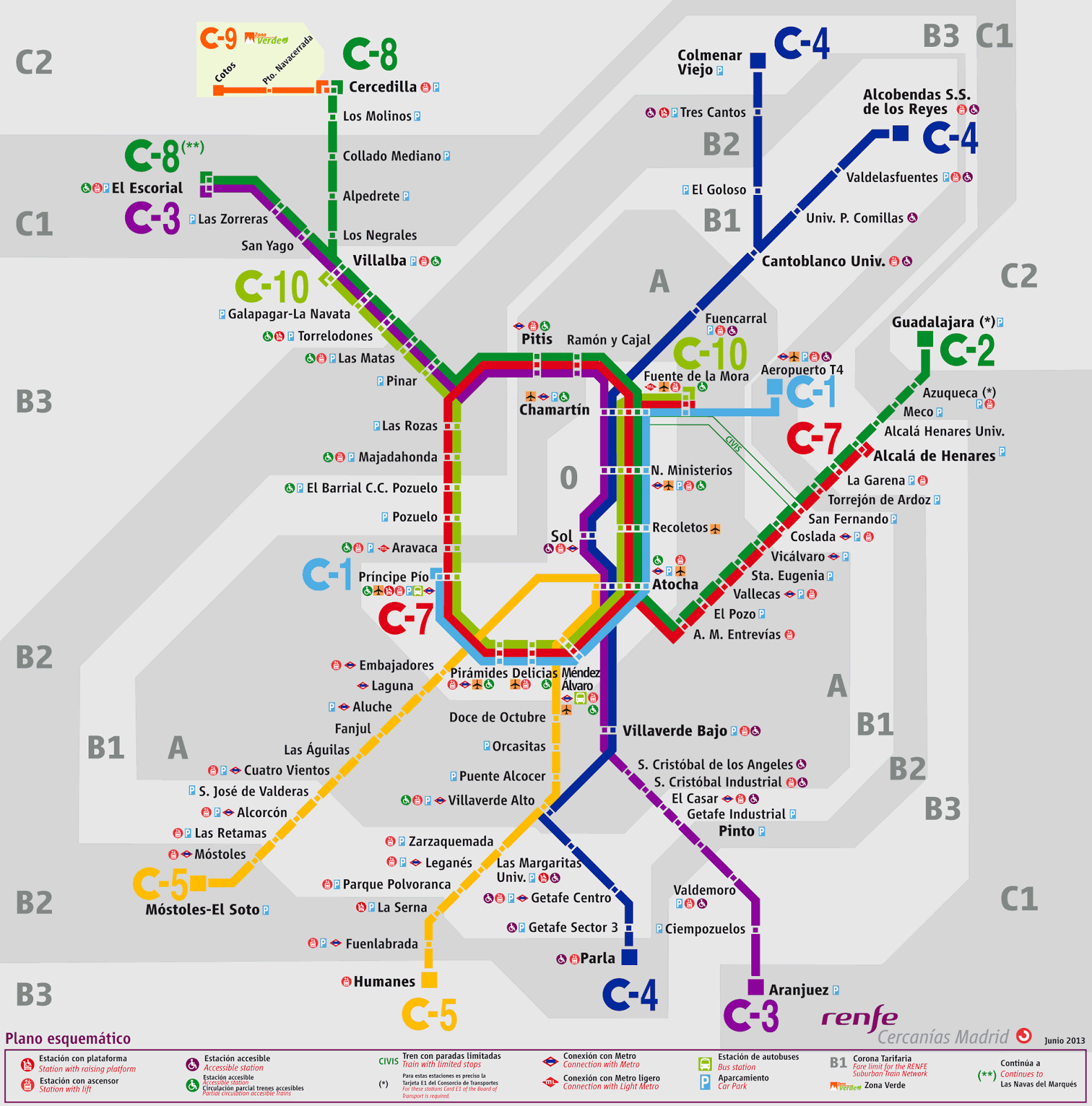 Mapa del tren de cercanías de Madrid