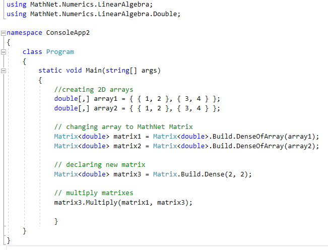 Matrices from arrays