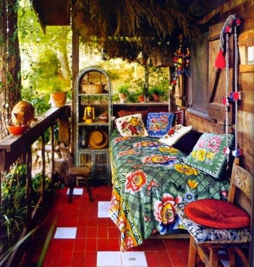 Dreams of a boho summer as a countdown to spring - log cabin porch www.BoHoHome.com @bohosusan
