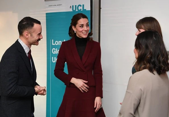 Kate Middleton's wearing her Paule Ka suit and Kate's wore velvet bow by J Crew. UCL Psychology and Language Sciences