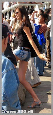 Skinny girl wearing jean micro shorts 