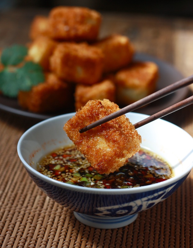 Fried Tofu with Sesame-Soy Dipping Sauce by SeasonWithSpice.com