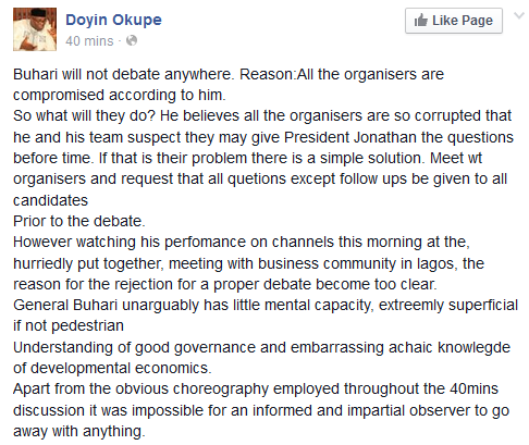 3 Buhari has little mental capacity, extremely superficial - Doyin Okupe