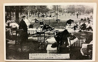 Postcard image showing Salem Fire of 1914 refugees on Salem Common.
