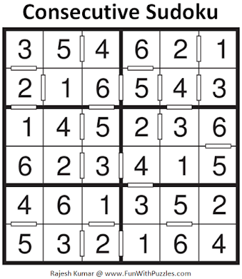 Consecutive Sudoku Puzzle (Mini Sudoku Series #106) Solution