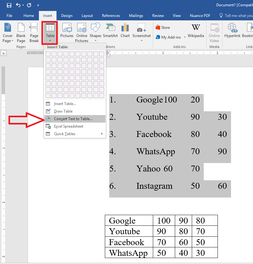 Convert Text To Table Word Senturintruck