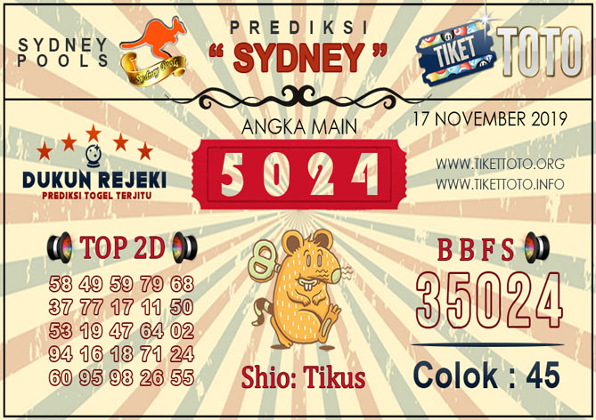 Prediksi Togel SYDNEY TIKETTOTO 17 NOVEMBER 2019