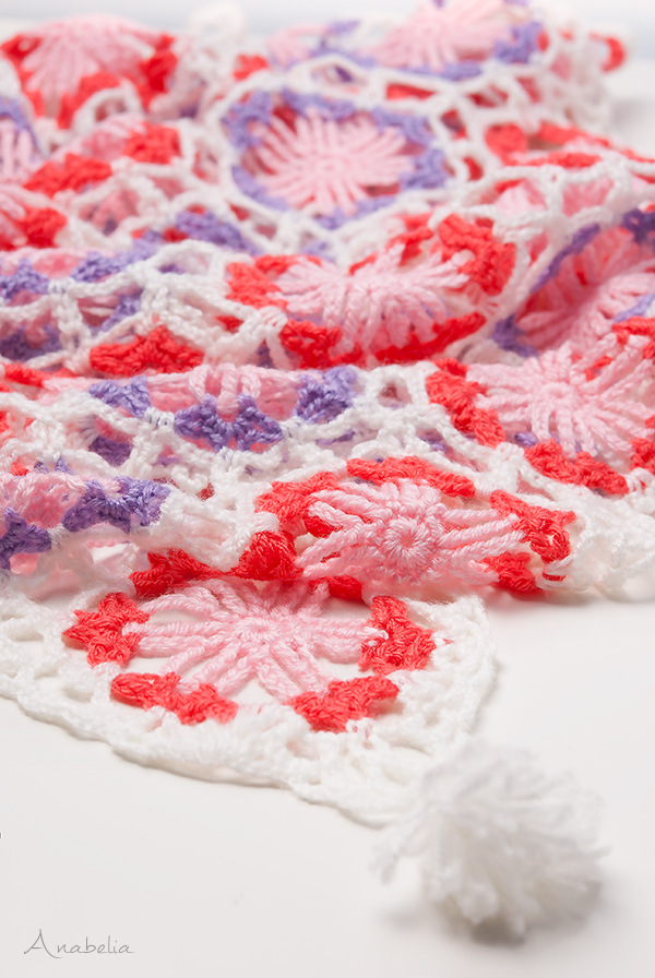 Hexagonal motif crochet shawl - pattern by Anabelia Craft Design