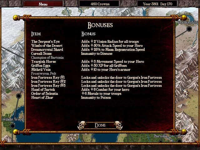 Warlords Battlecry 3 - Bonus Items Description