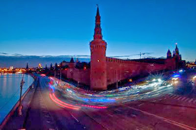 the lights of the bikes in the Earth hour bike race in Russia