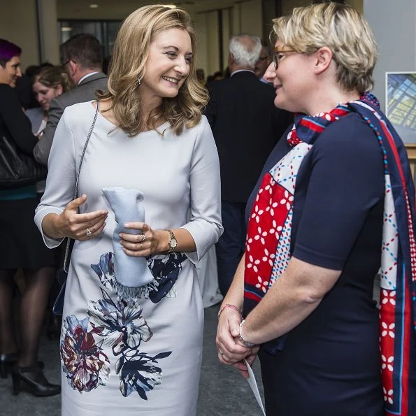 Hereditary Grand Duchess Stephanie wore a dress by Natan, with carried a LK Bennett blue bag during a visit to school