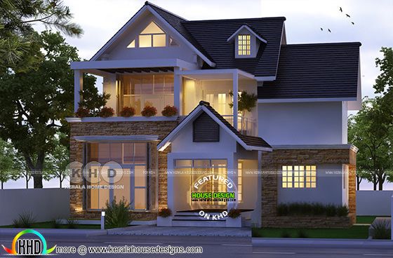 Sloping roof style beautiful night view rendering of a house