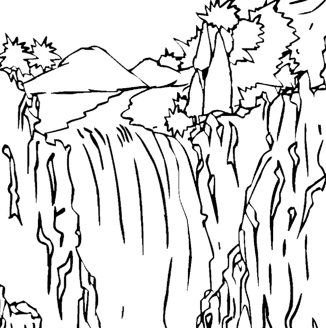 Gambar Mewarnai Pemandangan Air Terjun - 2 Gambar Mewarnai Pemandangan Air Terjun - 2
