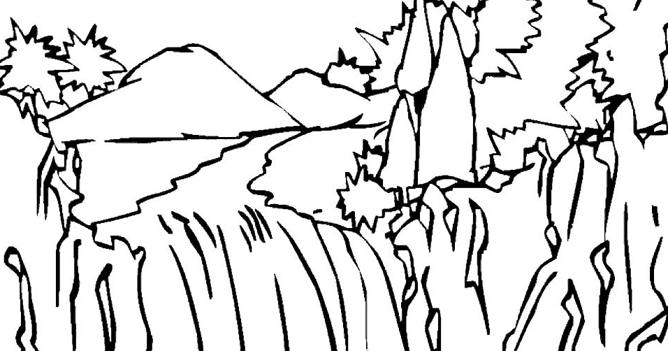 gambar mewarnai pemandangan airterjun