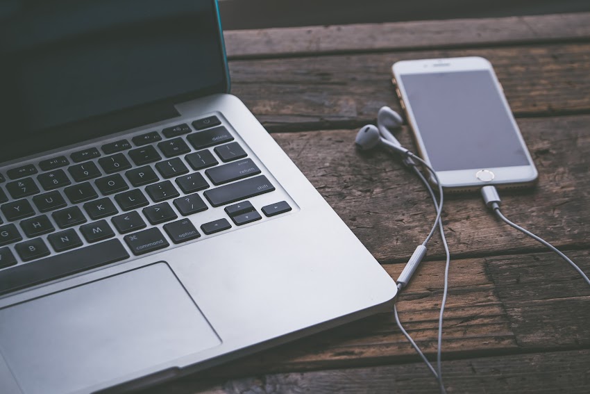 Phone With Earphone And Laptop Phone With Earphone And Laptop